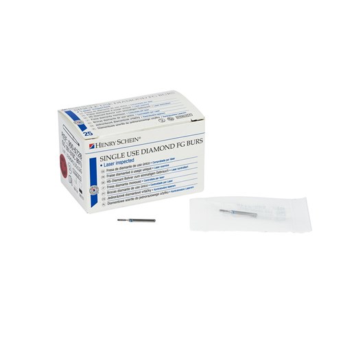 Henry Schein Diamond Bur - 109-008M - Flat Cylinder - Sterile - Single Patient - High Speed, Friction Grip (FG), 25-Pack