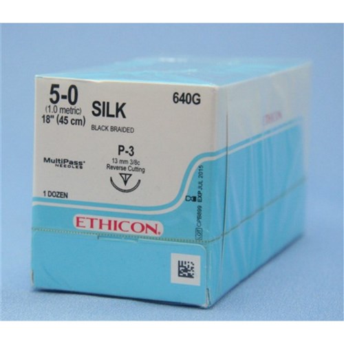 SUTURE Ethicon Silk 13mm 5/0 P3 3/8 circle reverse cut x 12
