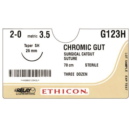 SUTURE Ethicon Chromic Gut 2/0 26mmSH 1/2circ taper pointx 36