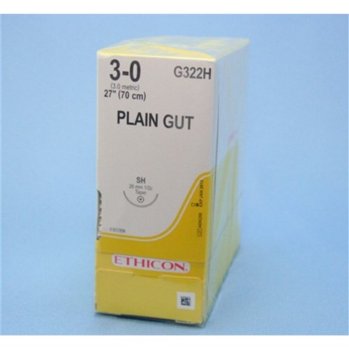 SUTURE Ethicon Plain Gut 26mm 3/0SH 1/2 circle taper cut x12