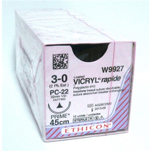 SUTURE Ethicon Vicryl Rap 13mm 4/0 P3 3/8 circle rev cut x 36