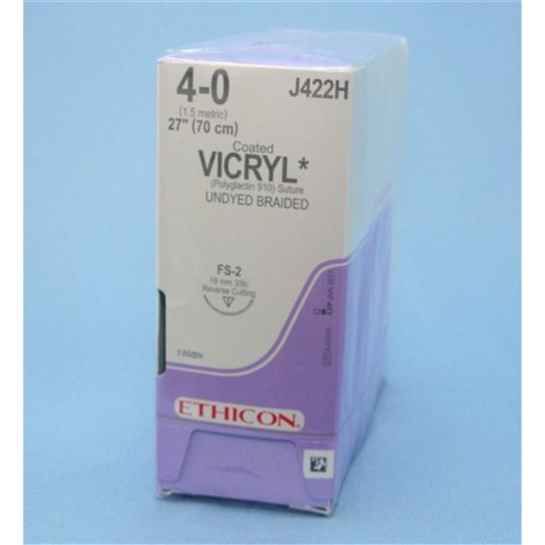 Johnson & Johnson Suture Vicryl Plus, 19mm, 4/0, FS2, 3/8 Circle Reverse Cut, Undyed, 36-Pack