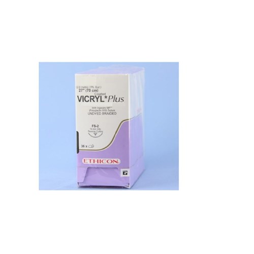 SUTURE PLUS Vicryl 24mm 2/0 FS1 3/8 circl rev cut undy x36