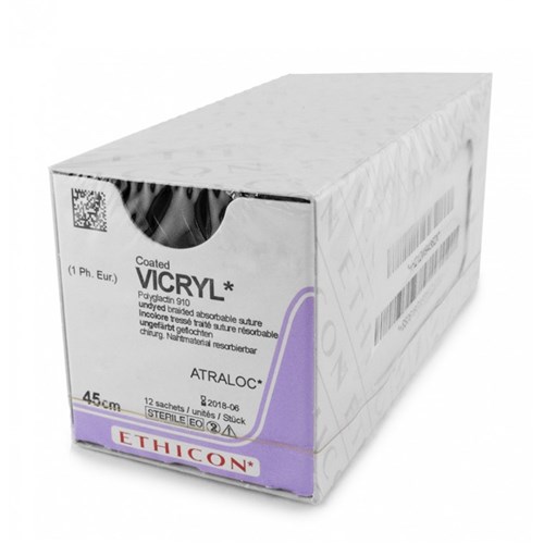 Johnson & Johnson Suture Ethicon Vicryl Rapid, 16mm, 4/0, PC3, 3/8 Circle Conventional Cut, 12-Pack