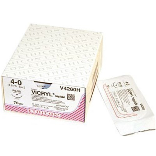 SUTURE Ethicon Vicryl Rap 16mm 4/0 PC3 3/8circle conv cut x12