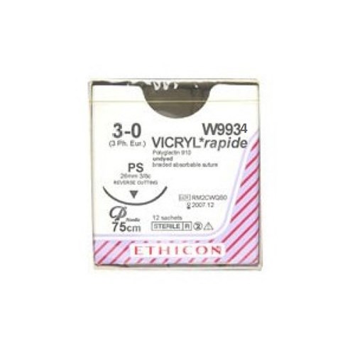 SUTURE Ethicon Vicryl Rap 26mm 3/0 3/8 Circle Reverse Cut x12