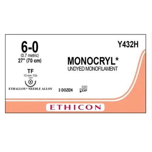 SUTURE Monocryl Undyed 6/0 70cm 36 each