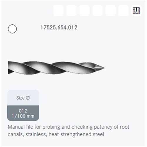 Komet Patency File - 17525 - Size 012 - Length 25mm - Sterile, 6-pack