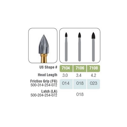 Kerr Jet Tungsten Carbide Bur - 7104-014 - Flame Trim and Finish - High Speed, Friction Grip (FG), 5-Pack