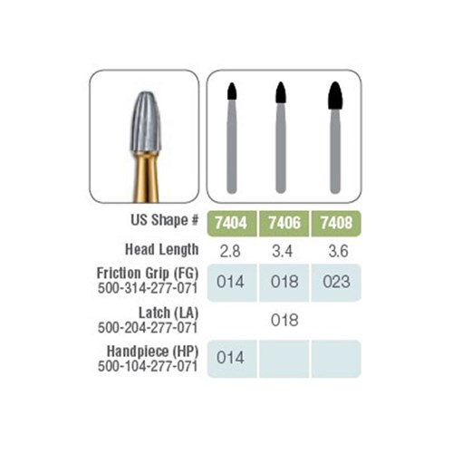 Kerr Jet Tungsten Carbide Bur - 7406-018 - Egg Trim and Finish - High Speed, Friction Grip (FG), 100-Pack