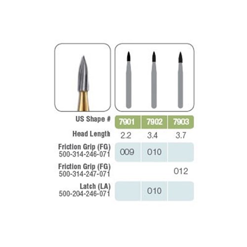 Kerr Jet Tungsten Carbide Bur - 7901-009 - Needle Trim and Finish - High Speed, Friction Grip (FG), 5-Pack