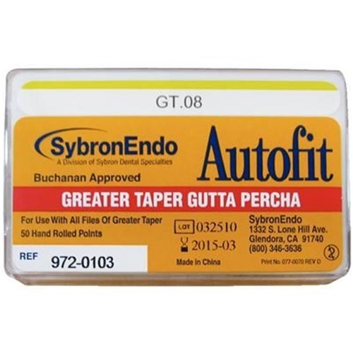 Kerr ANALYTIC - Autofit Gutta Percha Points - Greater Taper .08 - Yellow, 50-Pack