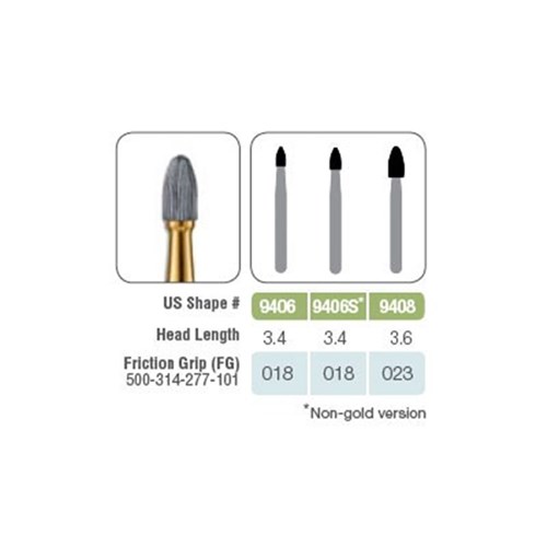 Kerr Jet Tungsten Carbide Bur - 9406 - Fine Finish Egg - High Speed, Friction Grip (FG), 5-Pack