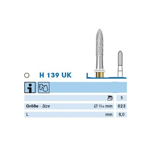 Komet Tungsten Carbide Bur - H139UK-023 - Ceramic Cutter - Straight (HP), 5-Pack