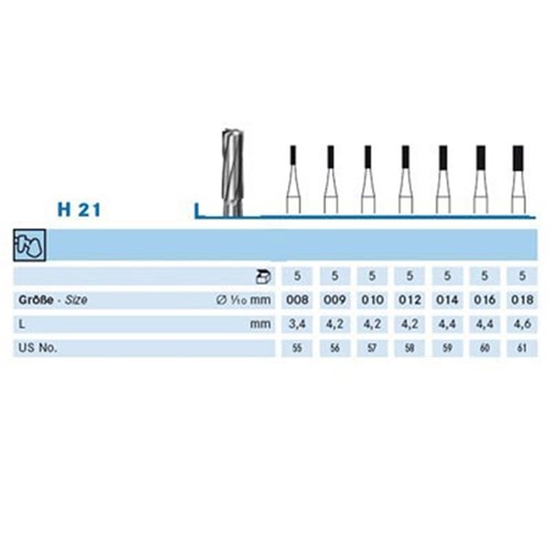 Komet Tungsten Carbide Bur - H21-008 - Cylinder - Straight (HP), 5-Pack