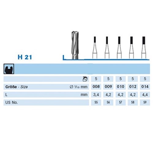 Komet Tungsten Carbide Bur - H21-014 - Cylinder - Straight (HP), 5-Pack