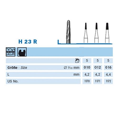 Komet Tungsten Carbide Bur - H23R-016 - Tapered Round - Straight (HP), 5-Pack