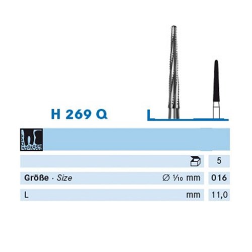 Komet Tungsten Carbide Bur - H269Q-016 - Bone Cutter - High Speed, Friction Grip (FG), 5-Pack