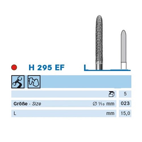 Komet Tungsten Carbide Bur - H295EF-023 - Cutter Normal - Straight (HP), 5-Pack