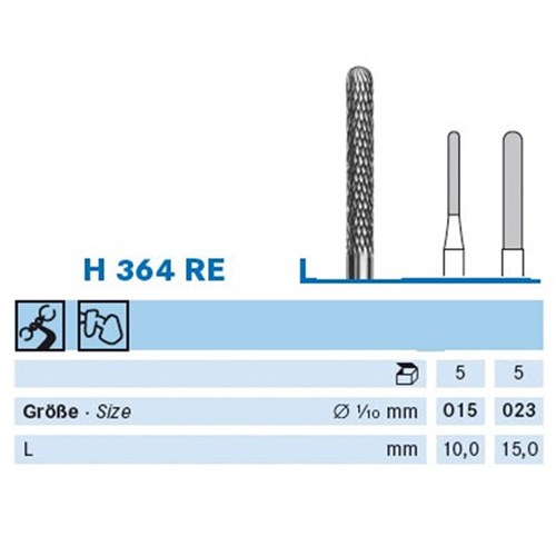 Komet Tungsten Carbide Bur - H364RE-023 - Milling - Straight (HP), 5-Pack