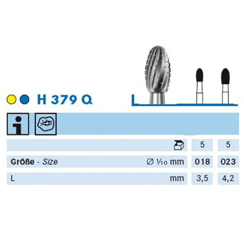 Komet Tungsten Carbide Bur - H379-023 - Egg Football - Straight (HP), 5-Pack