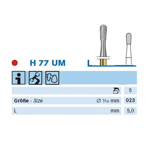 Komet Tungsten Carbide Bur - H77UM-023 - Cutter - Straight (HP), 5-Pack