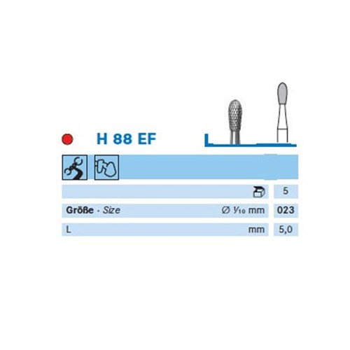 Komet Tungsten Carbide Bur - H88EF-023 - Cutter Normal - Straight (HP), 5-Pack